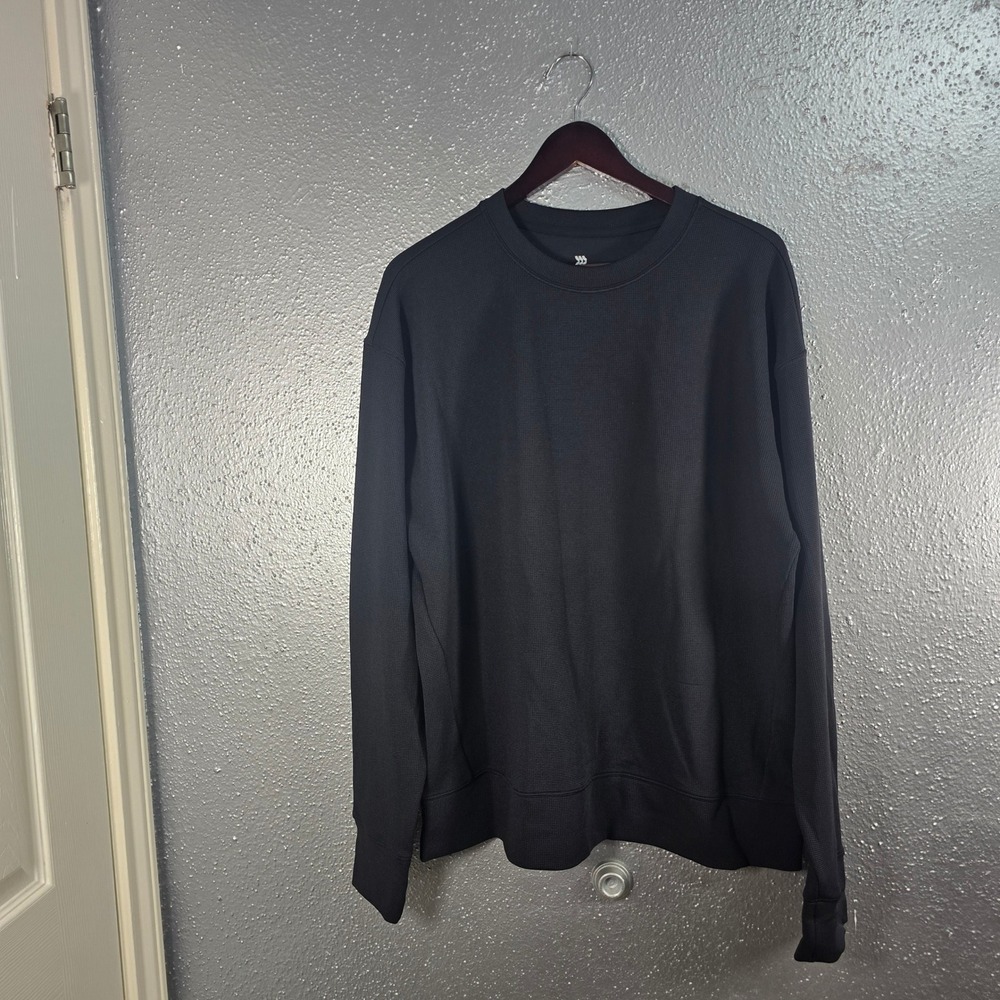 All in Motion Mens Waffle Knit Crewneck Sweatshirt Black Large VN1066221